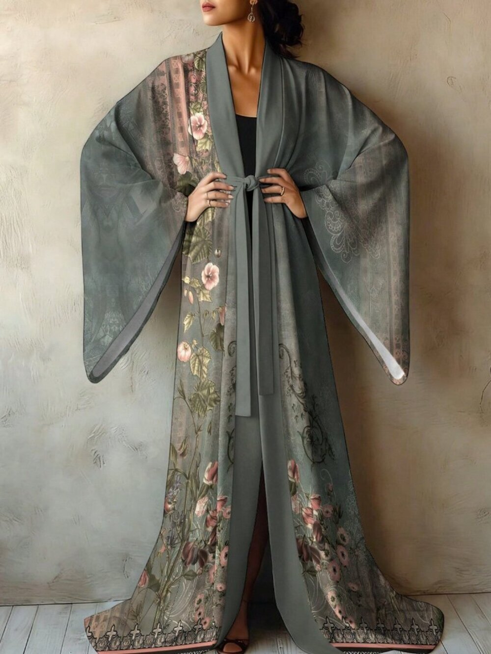 White Elegant Women's Soft Floral Print Sleep Robe